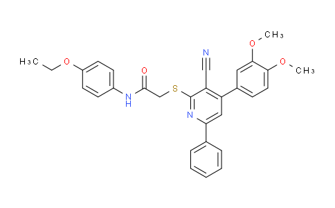 CAS No. 332177-56-7, 2-((3-Cyano-4-(3,4-dimethoxyphenyl)-6-phenylpyridin-2-yl)thio)-N-(4-ethoxyphenyl)acetamide