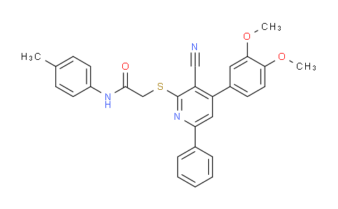 CAS No. 444152-24-3, 2-((3-Cyano-4-(3,4-dimethoxyphenyl)-6-phenylpyridin-2-yl)thio)-N-(p-tolyl)acetamide
