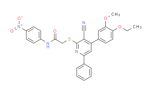 CAS No. 332162-69-3, 2-((3-Cyano-4-(4-ethoxy-3-methoxyphenyl)-6-phenylpyridin-2-yl)thio)-N-(4-nitrophenyl)acetamide