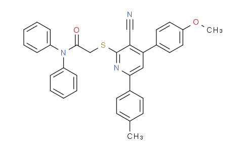 CAS No. 332114-45-1, 2-((3-Cyano-4-(4-methoxyphenyl)-6-(p-tolyl)pyridin-2-yl)thio)-N,N-diphenylacetamide