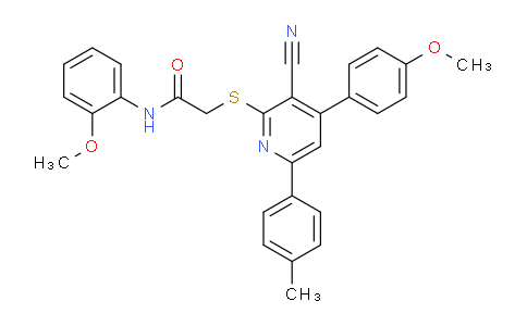 CAS No. 337498-29-0, 2-((3-Cyano-4-(4-methoxyphenyl)-6-(p-tolyl)pyridin-2-yl)thio)-N-(2-methoxyphenyl)acetamide