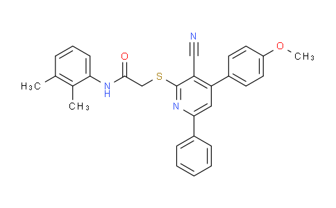 CAS No. 348580-83-6, 2-((3-Cyano-4-(4-methoxyphenyl)-6-phenylpyridin-2-yl)thio)-N-(2,3-dimethylphenyl)acetamide