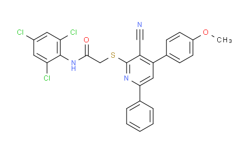 CAS No. 444152-40-3, 2-((3-Cyano-4-(4-methoxyphenyl)-6-phenylpyridin-2-yl)thio)-N-(2,4,6-trichlorophenyl)acetamide