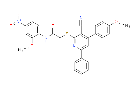 CAS No. 332101-79-8, 2-((3-Cyano-4-(4-methoxyphenyl)-6-phenylpyridin-2-yl)thio)-N-(2-methoxy-4-nitrophenyl)acetamide