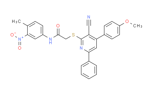 CAS No. 332101-26-5, 2-((3-Cyano-4-(4-methoxyphenyl)-6-phenylpyridin-2-yl)thio)-N-(4-methyl-3-nitrophenyl)acetamide