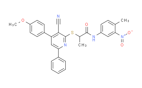 CAS No. 332101-32-3, 2-((3-Cyano-4-(4-methoxyphenyl)-6-phenylpyridin-2-yl)thio)-N-(4-methyl-3-nitrophenyl)propanamide