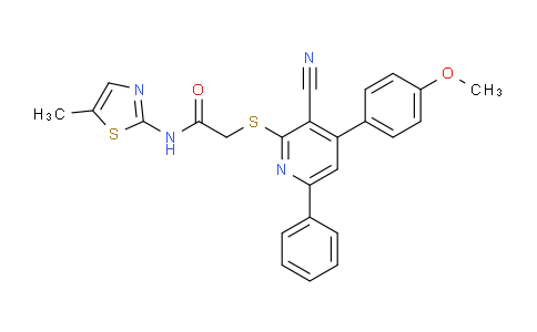 CAS No. 332101-70-9, 2-((3-Cyano-4-(4-methoxyphenyl)-6-phenylpyridin-2-yl)thio)-N-(5-methylthiazol-2-yl)acetamide