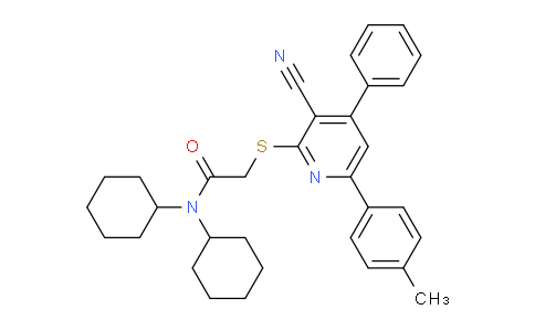 CAS No. 332171-11-6, 2-((3-Cyano-4-phenyl-6-(p-tolyl)pyridin-2-yl)thio)-N,N-dicyclohexylacetamide