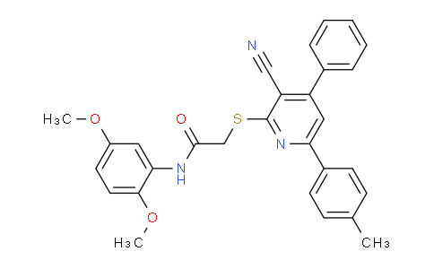 CAS No. 332155-00-7, 2-((3-Cyano-4-phenyl-6-(p-tolyl)pyridin-2-yl)thio)-N-(2,5-dimethoxyphenyl)acetamide