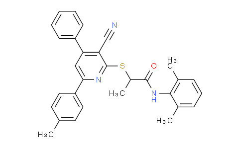 CAS No. 332053-31-3, 2-((3-Cyano-4-phenyl-6-(p-tolyl)pyridin-2-yl)thio)-N-(2,6-dimethylphenyl)propanamide