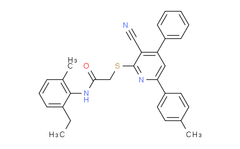 CAS No. 332388-06-4, 2-((3-Cyano-4-phenyl-6-(p-tolyl)pyridin-2-yl)thio)-N-(2-ethyl-6-methylphenyl)acetamide