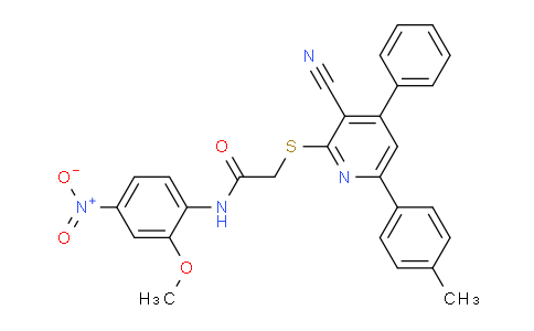 CAS No. 332171-33-2, 2-((3-Cyano-4-phenyl-6-(p-tolyl)pyridin-2-yl)thio)-N-(2-methoxy-4-nitrophenyl)acetamide