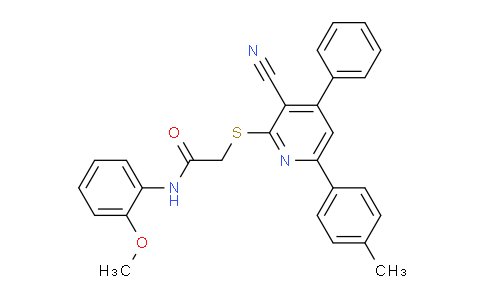 CAS No. 332171-01-4, 2-((3-Cyano-4-phenyl-6-(p-tolyl)pyridin-2-yl)thio)-N-(2-methoxyphenyl)acetamide