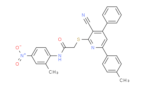 CAS No. 332100-71-7, 2-((3-Cyano-4-phenyl-6-(p-tolyl)pyridin-2-yl)thio)-N-(2-methyl-4-nitrophenyl)acetamide