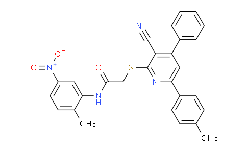 CAS No. 444152-07-2, 2-((3-Cyano-4-phenyl-6-(p-tolyl)pyridin-2-yl)thio)-N-(2-methyl-5-nitrophenyl)acetamide
