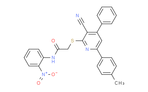 CAS No. 332171-34-3, 2-((3-Cyano-4-phenyl-6-(p-tolyl)pyridin-2-yl)thio)-N-(2-nitrophenyl)acetamide