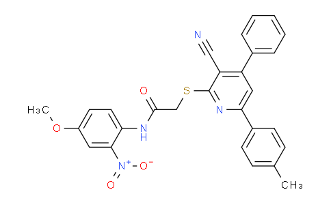 CAS No. 332154-85-5, 2-((3-Cyano-4-phenyl-6-(p-tolyl)pyridin-2-yl)thio)-N-(4-methoxy-2-nitrophenyl)acetamide