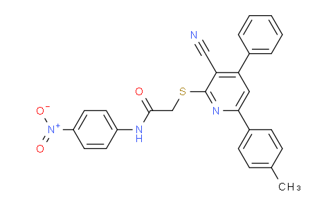 CAS No. 332053-23-3, 2-((3-Cyano-4-phenyl-6-(p-tolyl)pyridin-2-yl)thio)-N-(4-nitrophenyl)acetamide