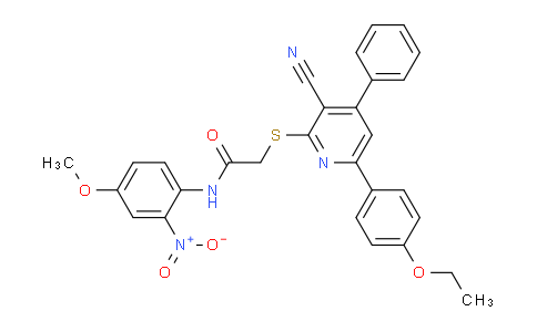CAS No. 444152-73-2, 2-((3-Cyano-6-(4-ethoxyphenyl)-4-phenylpyridin-2-yl)thio)-N-(4-methoxy-2-nitrophenyl)acetamide