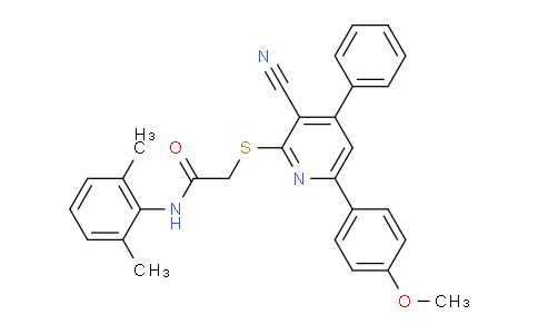 CAS No. 333341-80-3, 2-((3-Cyano-6-(4-methoxyphenyl)-4-phenylpyridin-2-yl)thio)-N-(2,6-dimethylphenyl)acetamide