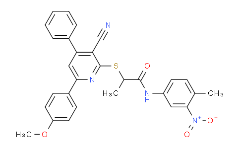 CAS No. 332155-79-0, 2-((3-Cyano-6-(4-methoxyphenyl)-4-phenylpyridin-2-yl)thio)-N-(4-methyl-3-nitrophenyl)propanamide