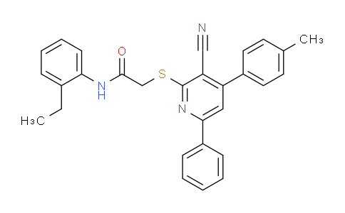 CAS No. 332127-91-0, 2-((3-Cyano-6-phenyl-4-(p-tolyl)pyridin-2-yl)thio)-N-(2-ethylphenyl)acetamide