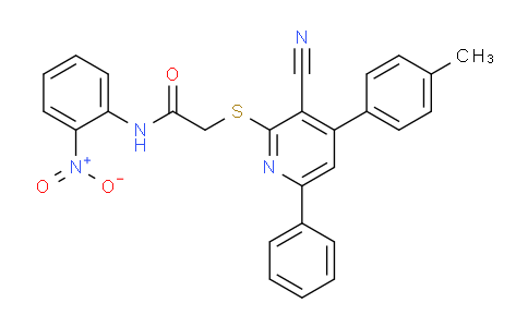 CAS No. 332128-11-7, 2-((3-Cyano-6-phenyl-4-(p-tolyl)pyridin-2-yl)thio)-N-(2-nitrophenyl)acetamide