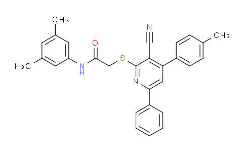 CAS No. 332164-89-3, 2-((3-Cyano-6-phenyl-4-(p-tolyl)pyridin-2-yl)thio)-N-(3,5-dimethylphenyl)acetamide