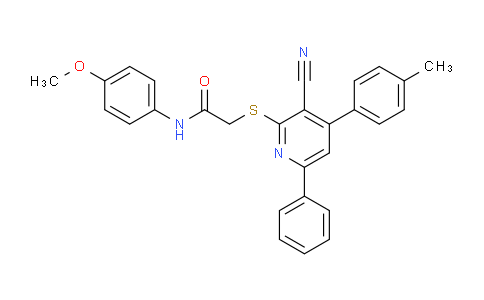 CAS No. 332128-10-6, 2-((3-Cyano-6-phenyl-4-(p-tolyl)pyridin-2-yl)thio)-N-(4-methoxyphenyl)acetamide