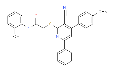 CAS No. 332127-50-1, 2-((3-Cyano-6-phenyl-4-(p-tolyl)pyridin-2-yl)thio)-N-(o-tolyl)acetamide