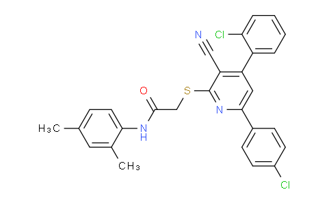 CAS No. 332177-22-7, 2-((4-(2-Chlorophenyl)-6-(4-chlorophenyl)-3-cyanopyridin-2-yl)thio)-N-(2,4-dimethylphenyl)acetamide