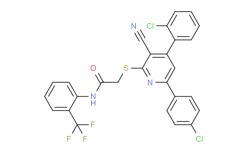 CAS No. 332372-39-1, 2-((4-(2-Chlorophenyl)-6-(4-chlorophenyl)-3-cyanopyridin-2-yl)thio)-N-(2-(trifluoromethyl)phenyl)acetamide