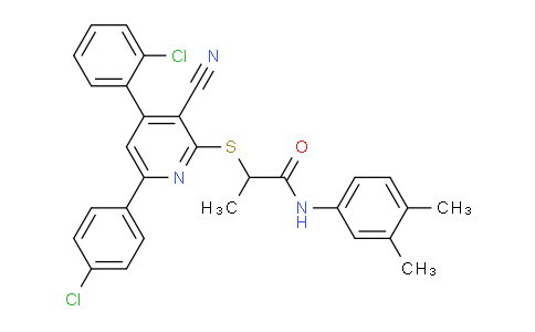 CAS No. 332372-20-0, 2-((4-(2-Chlorophenyl)-6-(4-chlorophenyl)-3-cyanopyridin-2-yl)thio)-N-(3,4-dimethylphenyl)propanamide