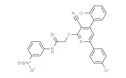CAS No. 337935-93-0, 2-((4-(2-Chlorophenyl)-6-(4-chlorophenyl)-3-cyanopyridin-2-yl)thio)-N-(3-nitrophenyl)acetamide