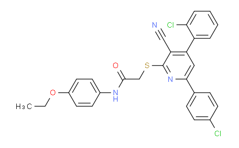CAS No. 332372-36-8, 2-((4-(2-Chlorophenyl)-6-(4-chlorophenyl)-3-cyanopyridin-2-yl)thio)-N-(4-ethoxyphenyl)acetamide