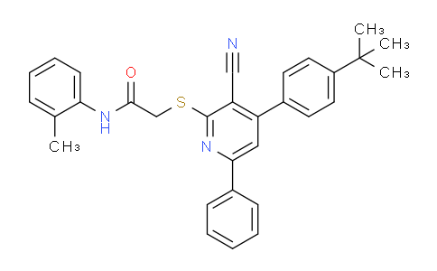 CAS No. 332127-83-0, 2-((4-(4-(tert-Butyl)phenyl)-3-cyano-6-phenylpyridin-2-yl)thio)-N-(o-tolyl)acetamide