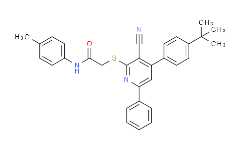 CAS No. 332127-85-2, 2-((4-(4-(tert-Butyl)phenyl)-3-cyano-6-phenylpyridin-2-yl)thio)-N-(p-tolyl)acetamide