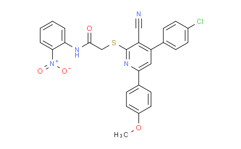 CAS No. 444157-51-1, 2-((4-(4-Chlorophenyl)-3-cyano-6-(4-methoxyphenyl)pyridin-2-yl)thio)-N-(2-nitrophenyl)acetamide