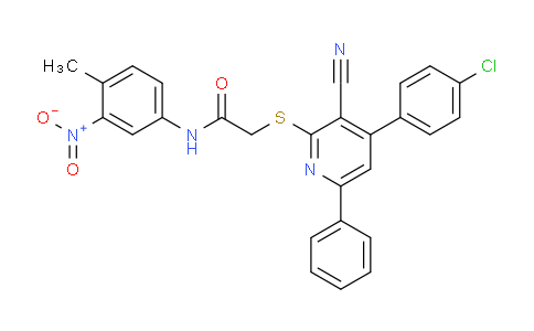 CAS No. 332158-38-0, 2-((4-(4-Chlorophenyl)-3-cyano-6-phenylpyridin-2-yl)thio)-N-(4-methyl-3-nitrophenyl)acetamide