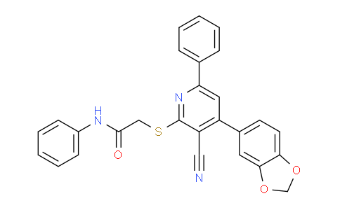 CAS No. 332053-63-1, 2-((4-(Benzo[d][1,3]dioxol-5-yl)-3-cyano-6-phenylpyridin-2-yl)thio)-N-phenylacetamide