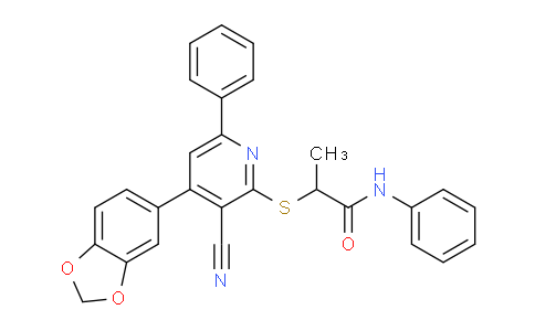 CAS No. 333777-91-6, 2-((4-(Benzo[d][1,3]dioxol-5-yl)-3-cyano-6-phenylpyridin-2-yl)thio)-N-phenylpropanamide