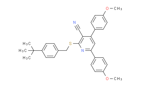 CAS No. 332114-76-8, 2-((4-(tert-Butyl)benzyl)thio)-4,6-bis(4-methoxyphenyl)nicotinonitrile