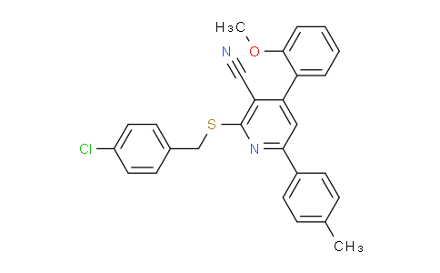 CAS No. 337925-12-9, 2-((4-Chlorobenzyl)thio)-4-(2-methoxyphenyl)-6-(p-tolyl)nicotinonitrile