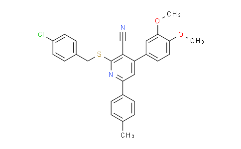 CAS No. 337925-08-3, 2-((4-Chlorobenzyl)thio)-4-(3,4-dimethoxyphenyl)-6-(p-tolyl)nicotinonitrile