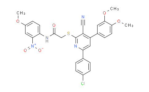CAS No. 332127-47-6, 2-((6-(4-Chlorophenyl)-3-cyano-4-(3,4-dimethoxyphenyl)pyridin-2-yl)thio)-N-(4-methoxy-2-nitrophenyl)acetamide