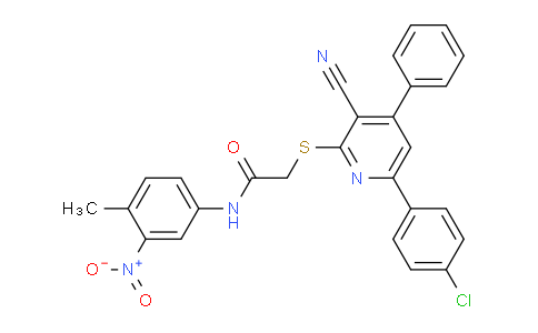 CAS No. 332127-00-1, 2-((6-(4-Chlorophenyl)-3-cyano-4-phenylpyridin-2-yl)thio)-N-(4-methyl-3-nitrophenyl)acetamide