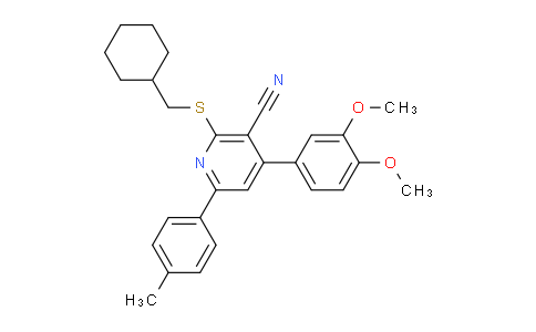 CAS No. 332372-89-1, 2-((Cyclohexylmethyl)thio)-4-(3,4-dimethoxyphenyl)-6-(p-tolyl)nicotinonitrile
