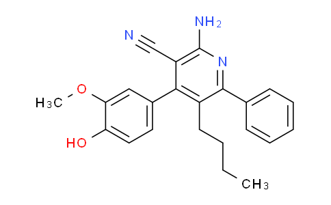 CAS No. 332040-24-1, 2-Amino-5-butyl-4-(4-hydroxy-3-methoxyphenyl)-6-phenylnicotinonitrile