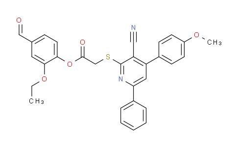 CAS No. 334497-98-2, 2-Ethoxy-4-formylphenyl 2-((3-cyano-4-(4-methoxyphenyl)-6-phenylpyridin-2-yl)thio)acetate