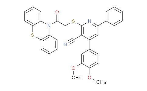 CAS No. 337499-16-8, 4-(3,4-Dimethoxyphenyl)-2-((2-oxo-2-(10H-phenothiazin-10-yl)ethyl)thio)-6-phenylnicotinonitrile